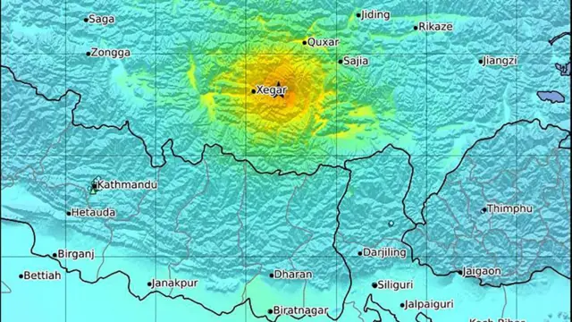 यूएसजीएसले भूकम्पको केन्द्रबिन्दु चीन रहेको जनाएको छ