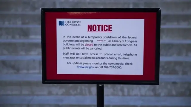 અમેરિકામાં સરકારી કચેરી બહાર અમેરિકન સરકાર દ્વારા શટડાઉનની વિગત આપતી નોટિસની તસ્વીર