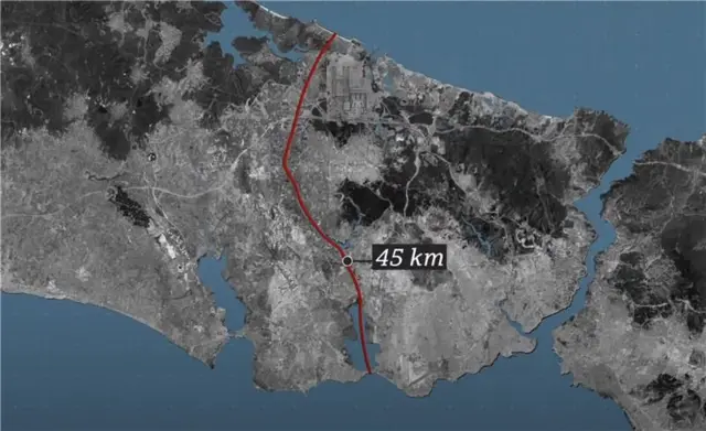 Harita Kanal İstanbul projesinin güzergahını gösteriyor