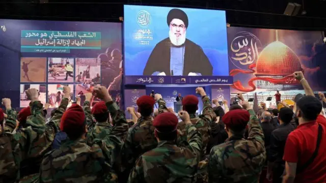 হেজবুল্লাহ প্রধান হাসান নাসরাল্লাহর জাতির উদ্দেশ্যে ভাষণ দিচ্ছেন