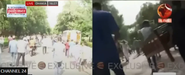 फ़ुटेज के स्क्रीनशॉट में दिख रहा है कि लोग सामान ले जा रहे हैं.