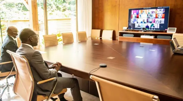 Le président béninois Patrice Talon, lors d’un sommet virtuel de la Cedeao, en août 2020