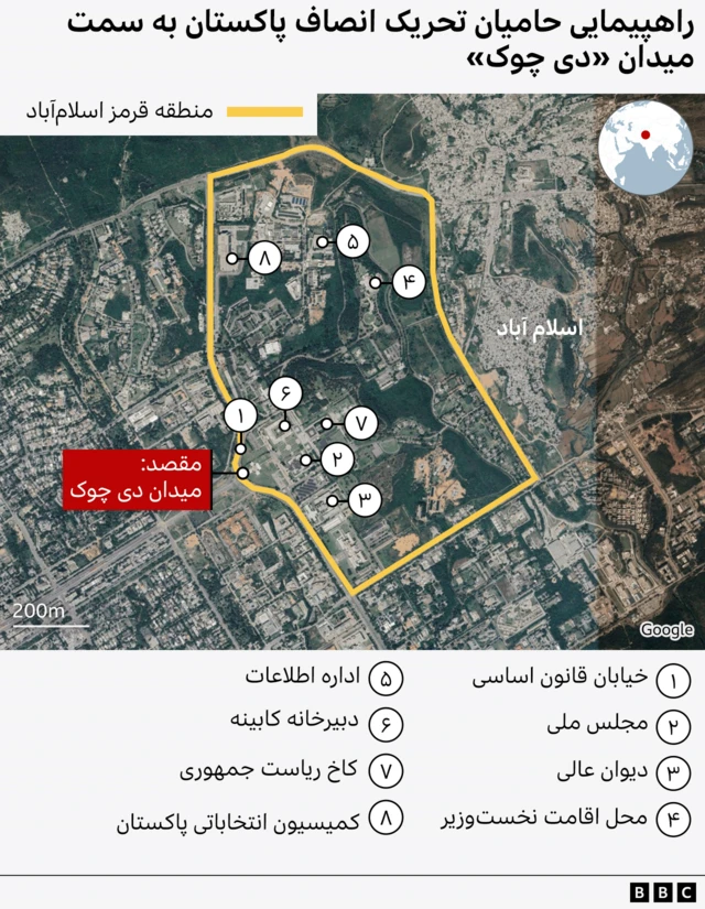 نقشه اعتراضات در اسلام آباد