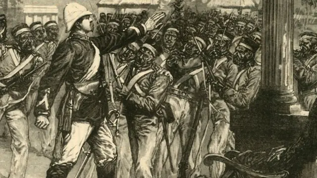 1857માં બ્રિટિશ લેફ્ટનન્ટ ડે કાન્ત્ઝો મૈનપુરીમાં સૈનિકોને શાંત પાડતા