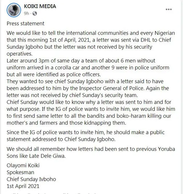 Atẹjade ti Sunday Igboho fisita