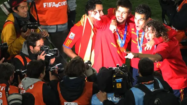 Junto a Xavi, Fábregas y Puyol en Sudáfrica.