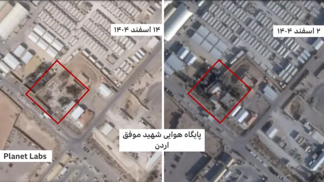 تصاویر قبل و بعد سه ساختمان که در داخل محوطه پایگاه هوایی شهید موفق آسیب دیده‌اند 