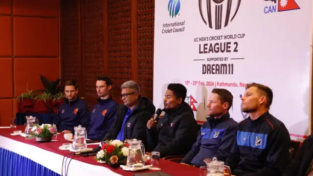 खेलको अघिल्लो दिन आयोजित प्रेस कन्फरेन्समा नेपाली, नामिबिया र नेदरल्यान्ड्सका कप्तान