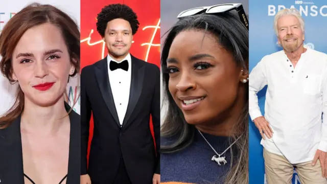 از راست: ریچارد برانسون، سیمون بایلز، ترور نوح، اما واتسون