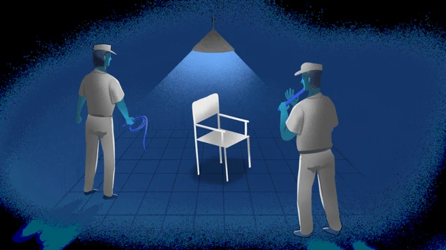 Illustration showing torture rooms in a scam centre