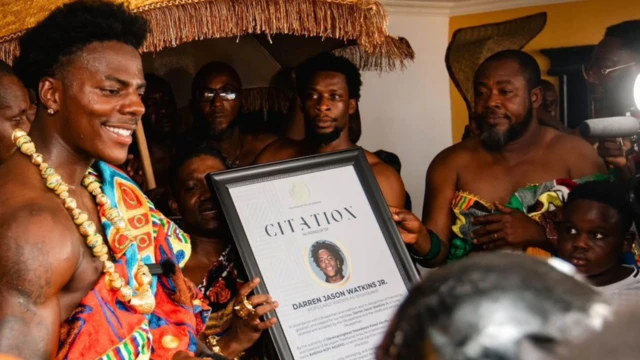 IShowspeed was adorn in rich Ghanaian kente cloth and gold jewellery and ornaments signally royalty