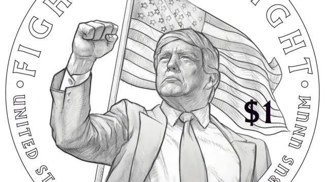 مسودة تصميم لعملة معدنية تذكارية لفئة دولار واحد تُظهر صورة الرئيس دونالد ترامب