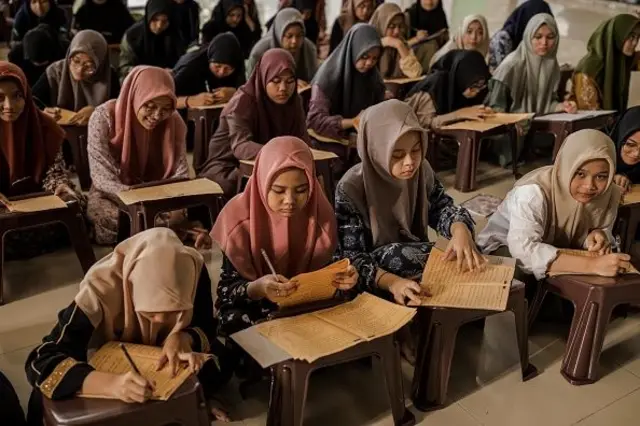  Di Pesantren, juga dikenal sebagai "Santri", siswa dipisahkan dari keluarga mereka dan menghabiskan hari-hari mereka membaca kitab suci Islam, jd membaca Al-Qur'an dan belajar bahasa Arab, dan kegiatan lain yang dimulai dari sholat subuh hingga tengah malam.