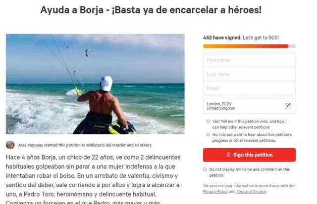 Imagen de la solicitud de cambio de pena para Borja.