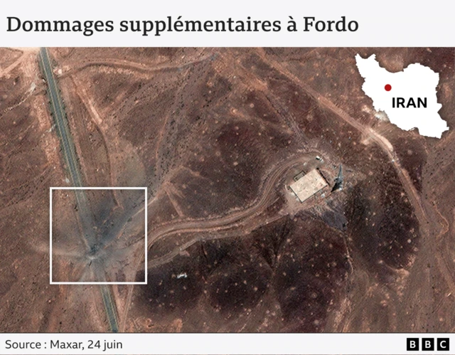 Image satellite Maxar montrant les dégâts causés à l'installation nucléaire de Fordo.