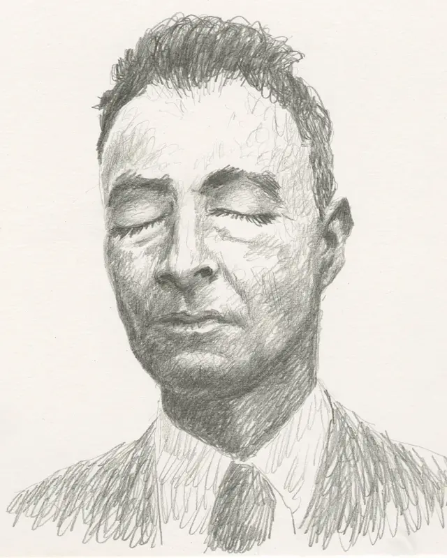 A portrait of Oppenheimer, illustrated by the author