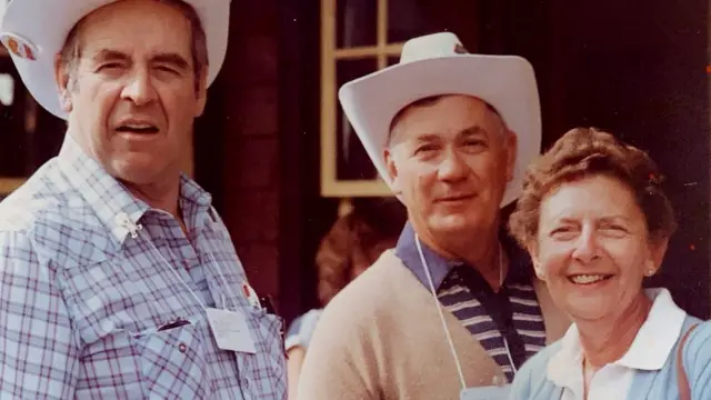 Mac Reilley (left), Buddy MacCallum and his wife Rose MacCallum at the 40th anniversary POW reunion in Calgary, 1985