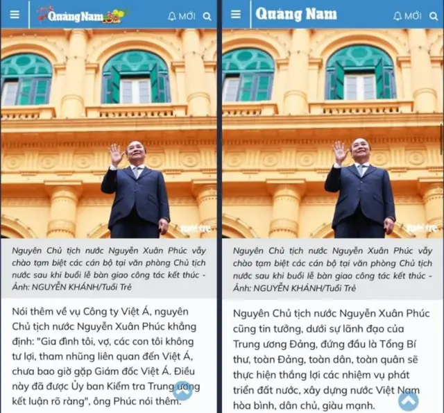 Báo Quảng Nam đăng phát ngôn của cựu Chủ tịch nước Nguyễn Xuân Phúc nhưng sau đó đã gỡ bỏ đoạn này