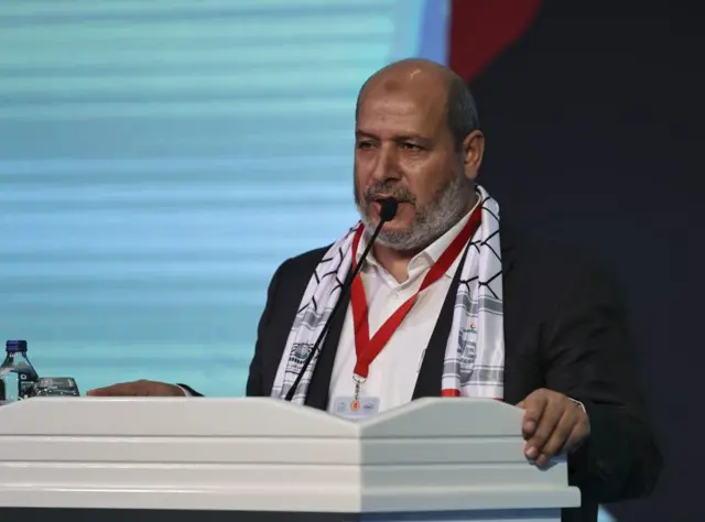 صورة أرشيفية لعضو حركة حماس، خليل الحية، خلال المؤتمر الرابع لرابطة البرلمانيين من أجل القدس في أنقرة، تركيا، في 30 نوفمبر/تشرين الثاني 2021