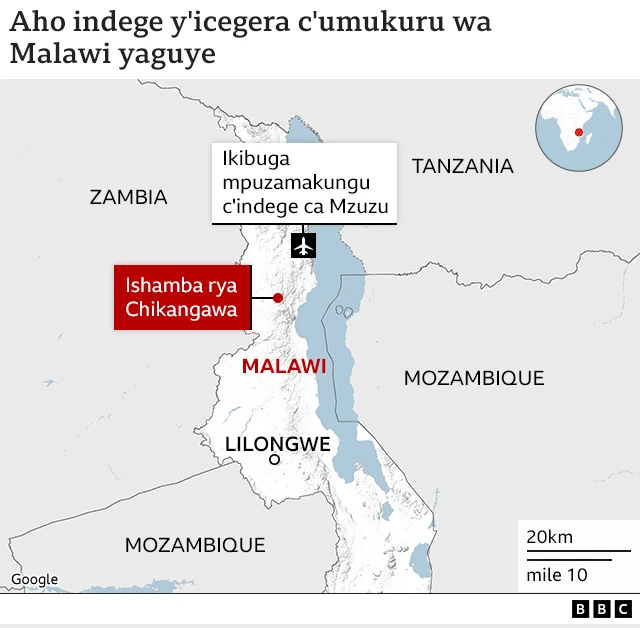 Ikarita y'ahabereye impanuka y'indege muri Malawi