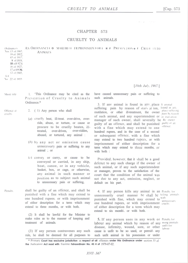 සත්ව හිංසන ආඥා පනත - 1