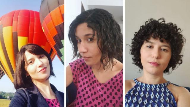 Weruskaminijogos onlinetrês versões: com os fios alisados, durante a transição capilar e com seus cachos naturais