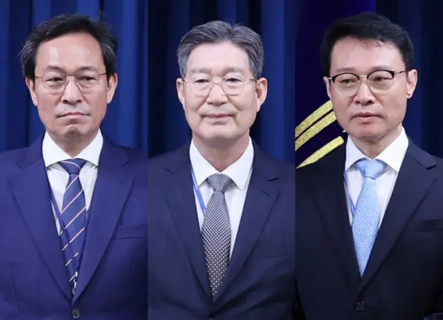 이재명 대통령은 대통령실 정무수석비서관에 우상호 전 더불어민주당 의원, 민정수석비서관에 오광수 대륙아주 변호사, 홍보소통수석에 이규연 전 JTBC 대표를 임명했다. 왼쪽부터 우상호 정무수석, 오광수 민정수석, 이규연 홍보소통수석.