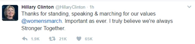 希拉里·克林顿推特贴文（21/1/2017）
