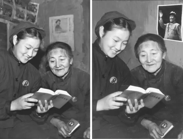 由于左图背景上毛相虚化了，李振盛不得不修改照片，在右图加上清晰的毛相。