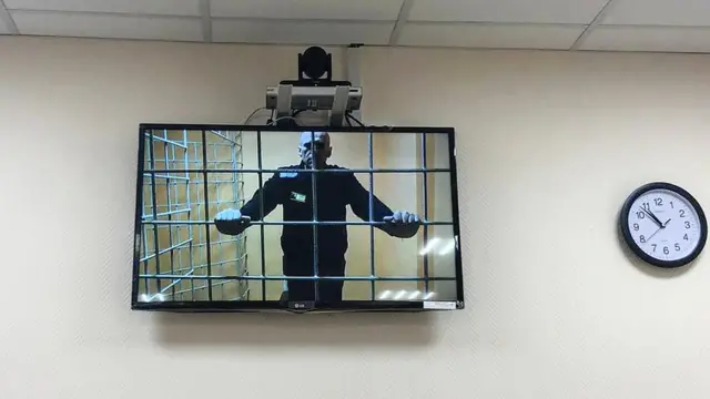 Навальный разговаривает по видеосвязи из места заключения