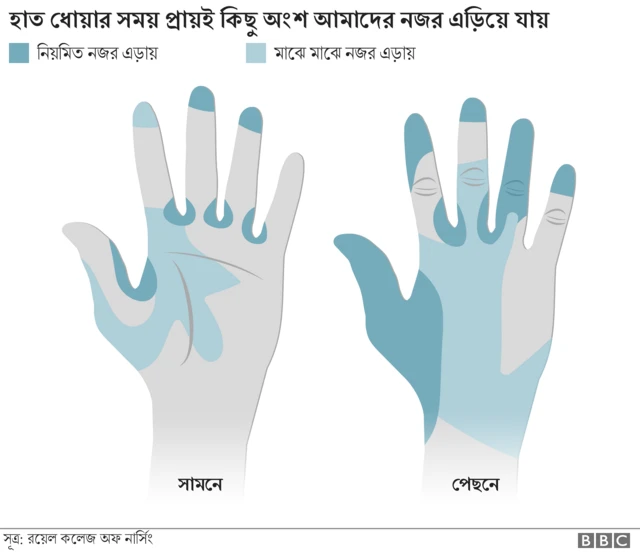 গ্রাফিক্স ছবি: ''আমরা প্রায়ই হাত ধোয়ার সময় হাতের যে অংশগুলো নজর করি না''