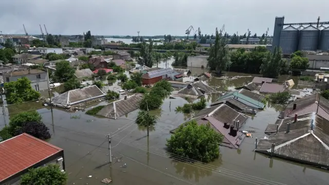 A view shows a flooded area after in Kherson on 7 June