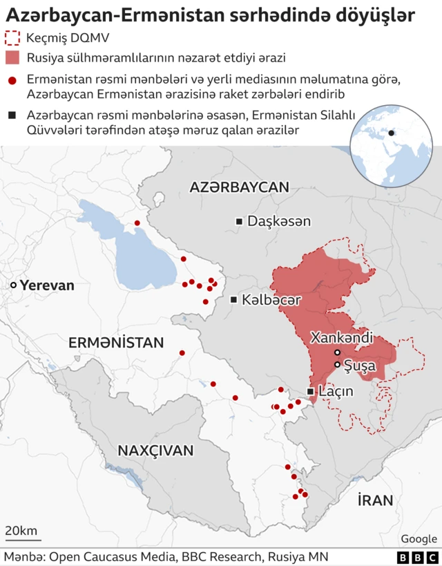 Azərbaycan Ermənistan sərhədi, döyüşlər, xəritə