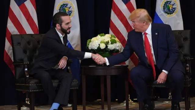 Nayib Bukele y Donald Trump se dan la mano