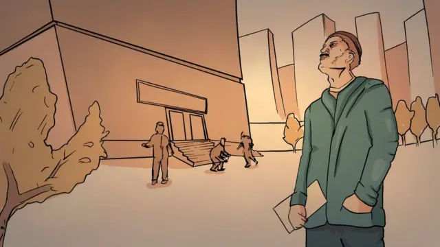 Рисунок - мужчина перед зданием