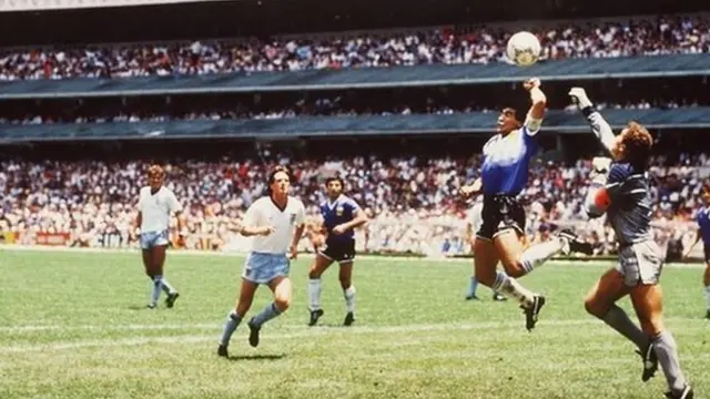 Diego Maradona's 'Hand of God' goal against England at the Azteca Stadium, Mexico, in 1986