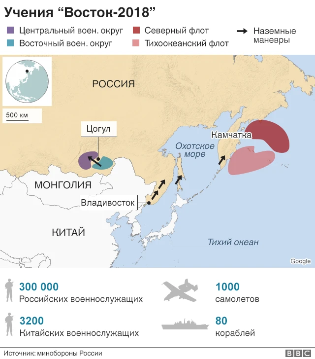 Карта учений "Восток-2018"
