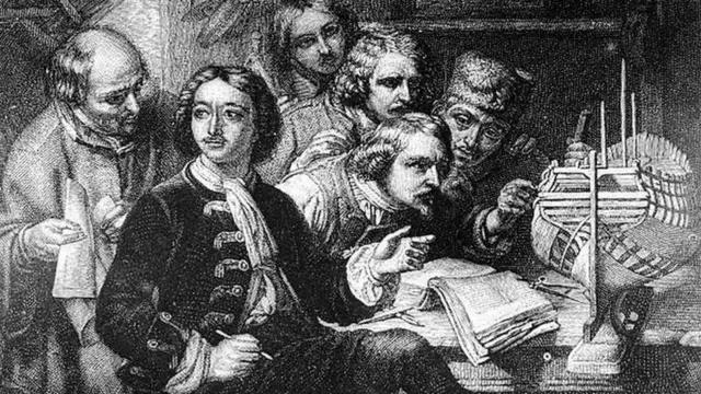 رسم لبطرس الأكبر وهو يدرس بناء السفن