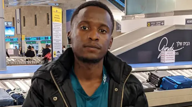 Joshua Mollel at the airport.
