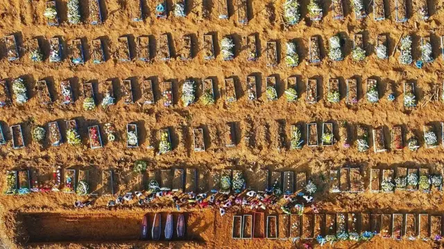Aerial view of new graves in the Brazilian city of Manaus, hard-hit by the Covid-19 pandemic