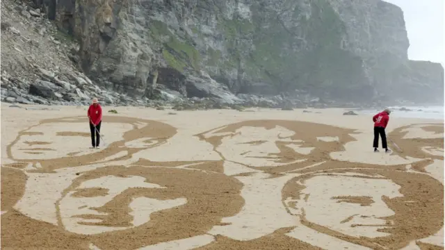 Activists on a beach