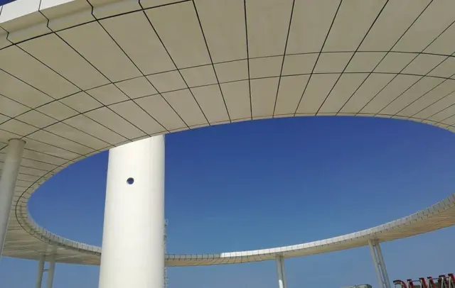 The platforms and track lines represent the ocean shores.