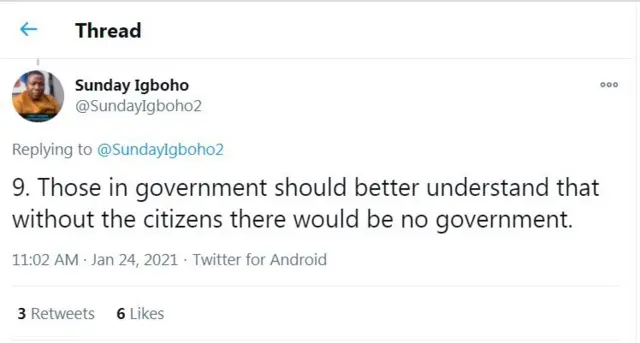 Ọrọ ti Sunday Igboho sọ loju opo Twitter rẹ