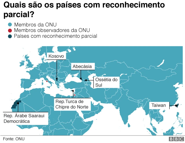 Mapa países com reconhecimento parcial