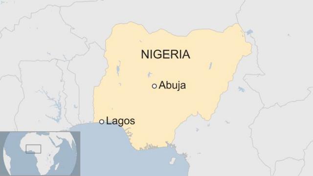 A map showing where Abuja and Lagos are in Nigeria