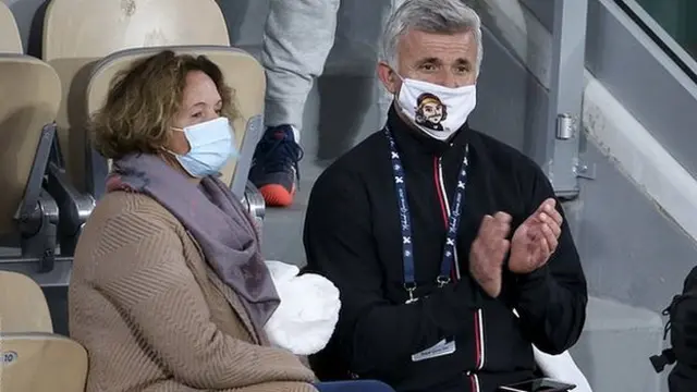 Tsitsipas' parents Julia and Apostolos watch on at the delayed French Open last year