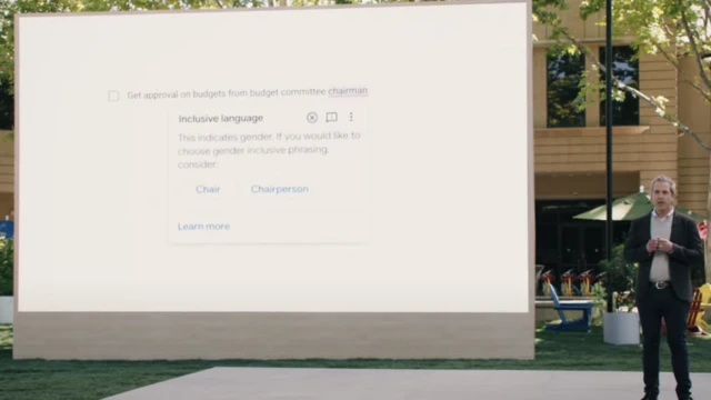 Une fenêtre contextuelle suggère de remplacer le terme "président" par un terme plus inclusif.