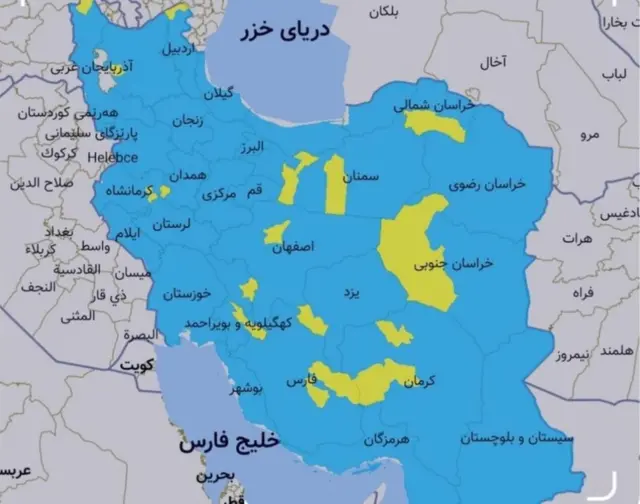 رنگبندی شیوع کرونا در ایران