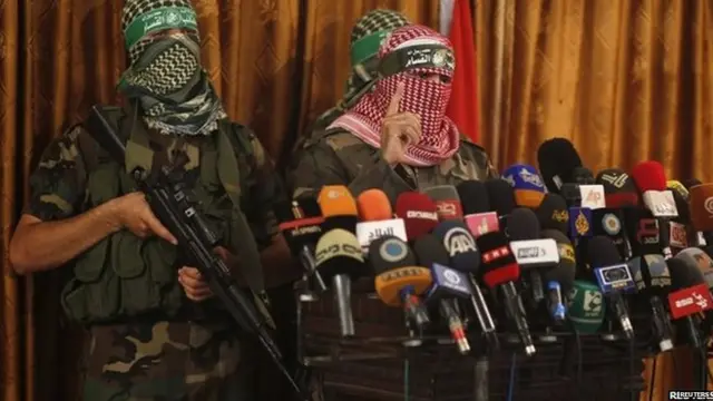 Izzedine al-Qassam Brigade spokesman at a news conference in Gaza City on 3 July 2014