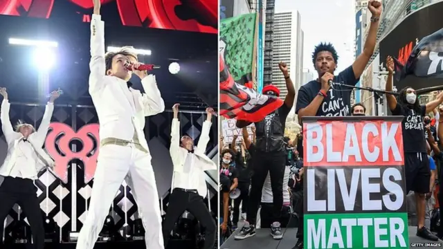 Composite image of K-Pop's Hope and BTS, and Black Lives Matter protesters